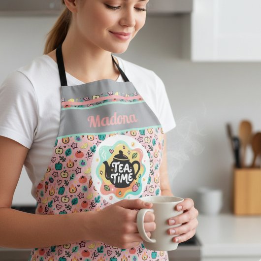 Doodle Tea Time Teapot Pastel Art Schort