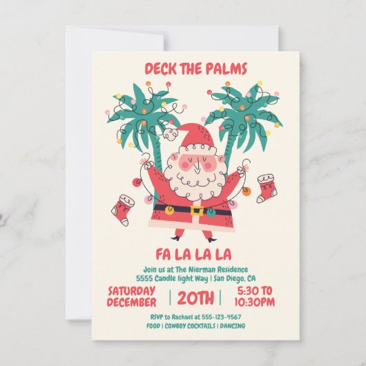 Doodle Tropical Santa Deck de Palmen Kerstmis Kaart (Voorkant)