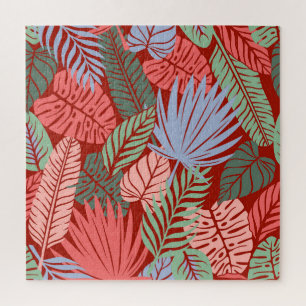 Doodle tropische bladeren: donker met de hand gete legpuzzel