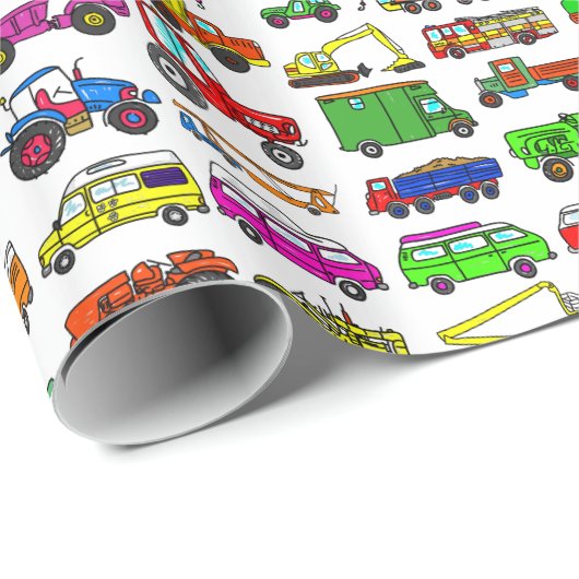 Doodle Trucks Vans and Automobiles Cadeaupapier (Rol Hoek)
