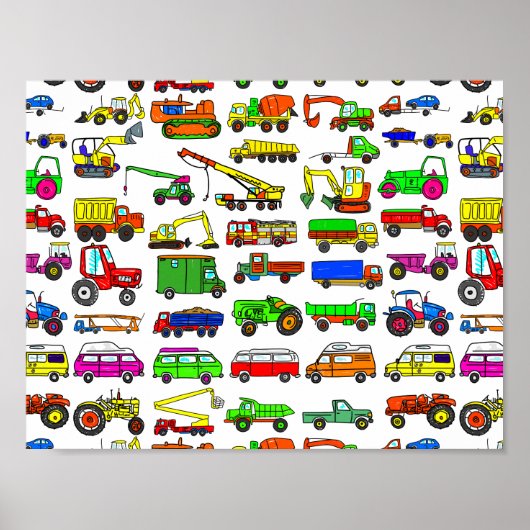 Doodle Trucks Vans and Automobiles Poster (Voorkant)