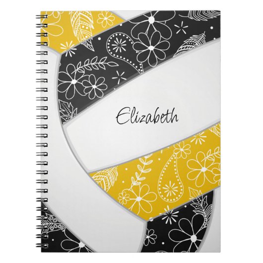 doodle veren zwarte gouden boho volleybal notitieboek (Voorkant)