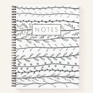 Doodle Vines Black en White Botanical Notitieboek