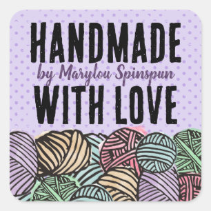 Doodle waterverf garen breien haakwerk vierkante sticker