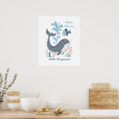 Doodle Whale Nursery Wall Art, Ocean Animal Poster (Cuisine)