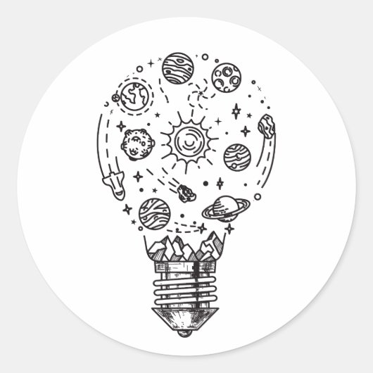 Doodle zonnestelsel in bol ronde sticker (Voorkant)