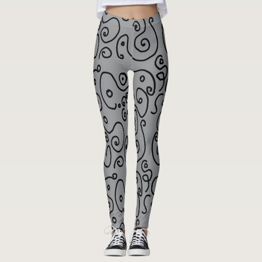 Doodle zwart-wit patroon leggings (Voorkant)