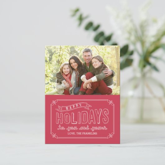 Doodled Banner Holiday Photo Card Briefkaart (Staand voorkant)