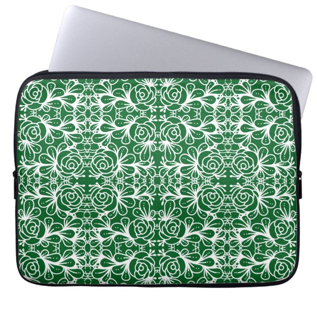 Doodleroses groen laptop sleeve (Voorkant)