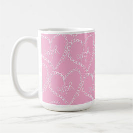 Doodles Black Hearts Valentines Day Pink Koffiemok