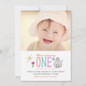 Doodles colorés 1er anniversaire Invitation de fêt (Devant)