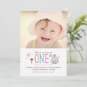 Doodles colorés 1er anniversaire Invitation de fêt (Debout devant)