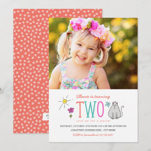 Doodles colorés 2e anniversaire Invitation de fête