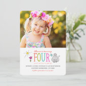 Doodles colorés 4e anniversaire Invitation de fête (Debout devant)