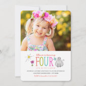 Doodles colorés 4e anniversaire Invitation de fête (Devant)