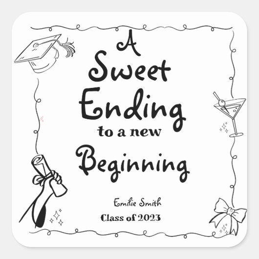 Doodles stijl Hand getrokken Afstuderen gunsten te Vierkante Sticker (Voorkant)