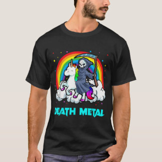 Doodmetalen Shirten Unicorn Rainbow Grim Reaper He T-shirt