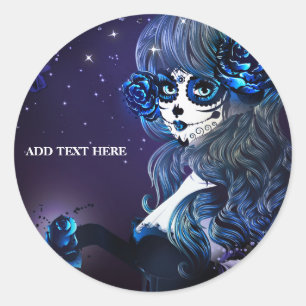 Doodsdag Mexicaans Meisje Verjaardagsfeestje Paars Ronde Sticker