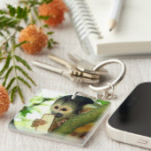 Doodshoofdaapje Eet een Wafer Biscuit Sleutelhanger (Voorkant Rechts)