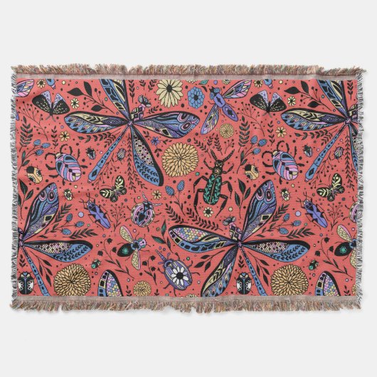 Doogaveinsecten op koraalrood deken (Voorkant)