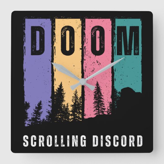 Doom Scrolling Discord vierkante wandklok Klok (Voorkant)