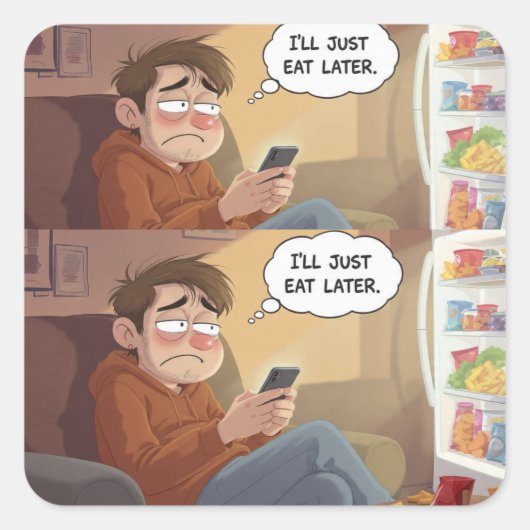 Doomscrolling & Snacks – Relatable Sticker (Voorkant)