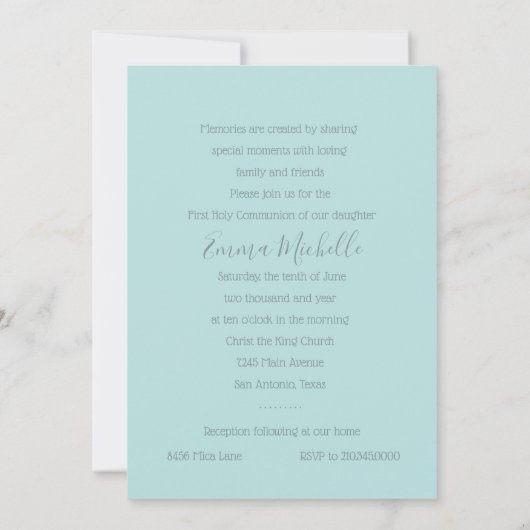 Doop 1e Communie Bevestiging Aqua Pearl Kaart (Achterkant)