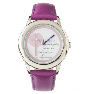 Doop achterkleindochter roze kant gepersonaliseerd horloge