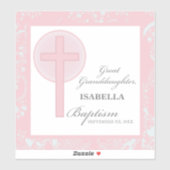 Doop achterkleindochter roze kant gepersonaliseerd sticker (Vel)