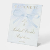 Doop aquarel blauwe strik reclamebord met voetstuk (Voorkant)