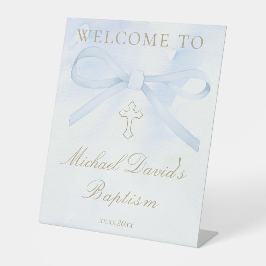 Doop aquarel blauwe strik reclamebord met voetstuk (Voorkant)