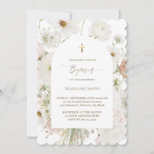 Doop aquarel witte bloemen boeket kaart