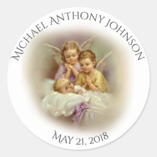 Doop Baby Jongen of Meisje engelen bidden Ronde Sticker