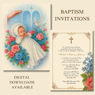  Doop Baby Roze Blauw Bloemen Heilige Geest Kaart
