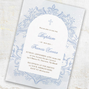 Doop blauw aquarel crest ontwerp kaart