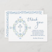 Doop Blauw Groene Bloemen Dank u Bedankkaart (Voorkant / Achterkant)
