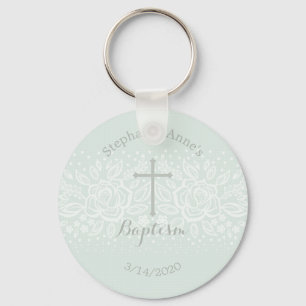 Doop Blauw Opaal Delicaat Bloemen Kant Sleutelhanger
