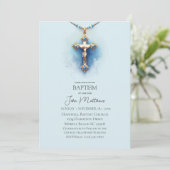 Doop Blauw Religieus Kruis Jongens Kaart (Staand voorkant)