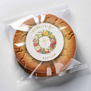 Doop Bloem Kruis Goud Wilde Roos Krans Marmer Ronde Sticker