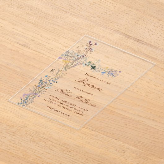 Doop bloemenkruis acryl uitnodigingen (Laagn)