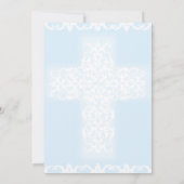 Doop Christelijk Kruis Blauw Damask Boy Kaart (Achterkant)