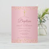 Doop Christelijke Roze Gouden Harten Kaart (Staand voorkant)