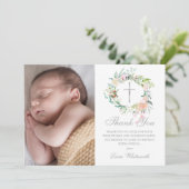Doop Christening Bloemenguirlande Foto Bedankkaart (Staand voorkant)