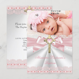 Doop Christening Gouden Kruis Meisjes Roze Kaart