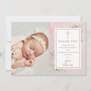 Doop Christening Groenaai Pink Marmer Foto Bedankkaart