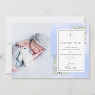 Doop Christening Groene Blauwe Aquarel Foto Bedankkaart