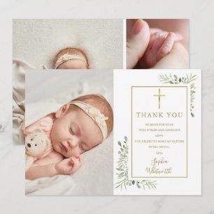 Doop Christening Groene Fotocollage Bedankkaart