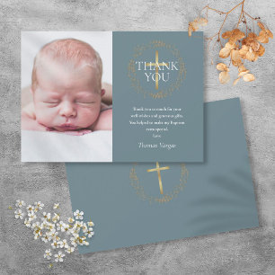 Doop Christening Moderne Gouden Slinger Foto Bedankkaart