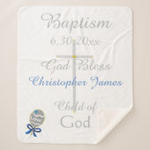 Doop Cross Boy Blue Star Rattle Medium Sherpa Deken (Voorkant)