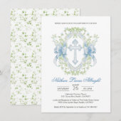 Doop Cross Crest Groen Baby Jongen Kaart (Voorkant / Achterkant)